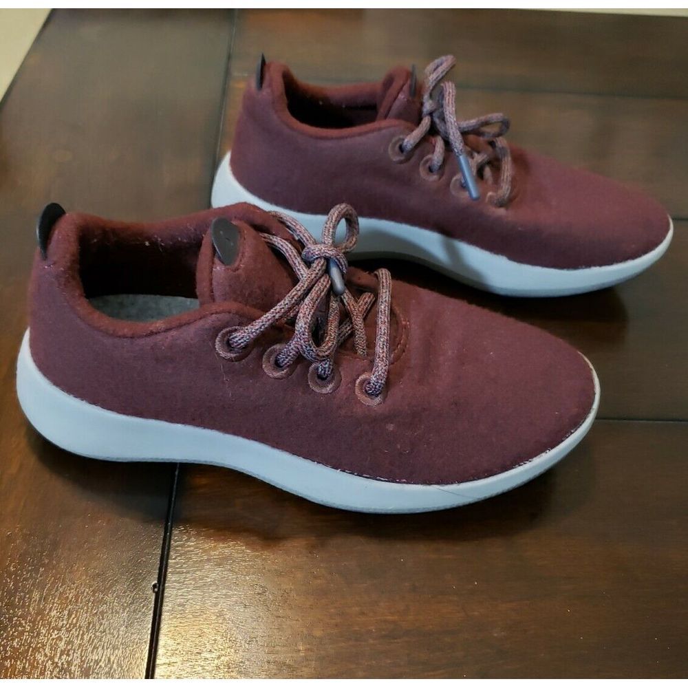 Women's Allbirds Wool Runner Mizzles Running Sneakers Size 7 Burgundy Grey Soles